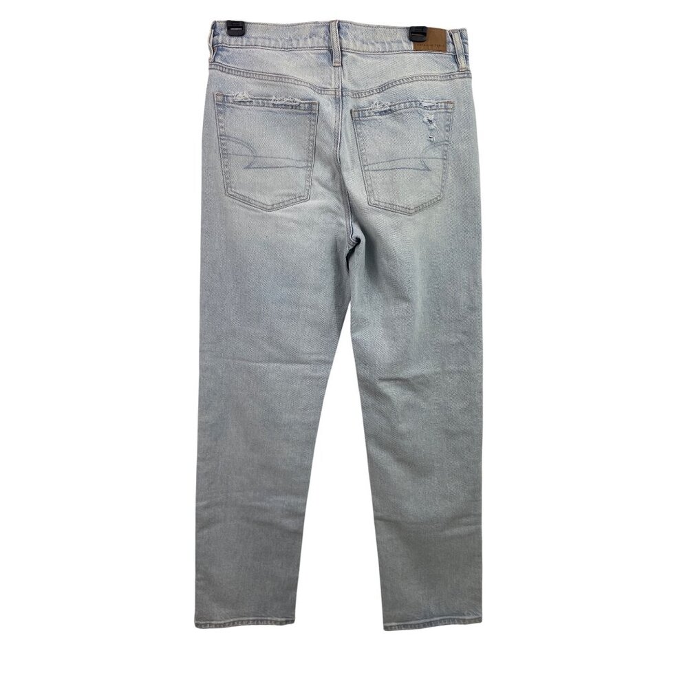 AE Stretch Super High-Waisted Straight Distressed Light Blue Jeans Womens Size 8 - Picture 2 of 11